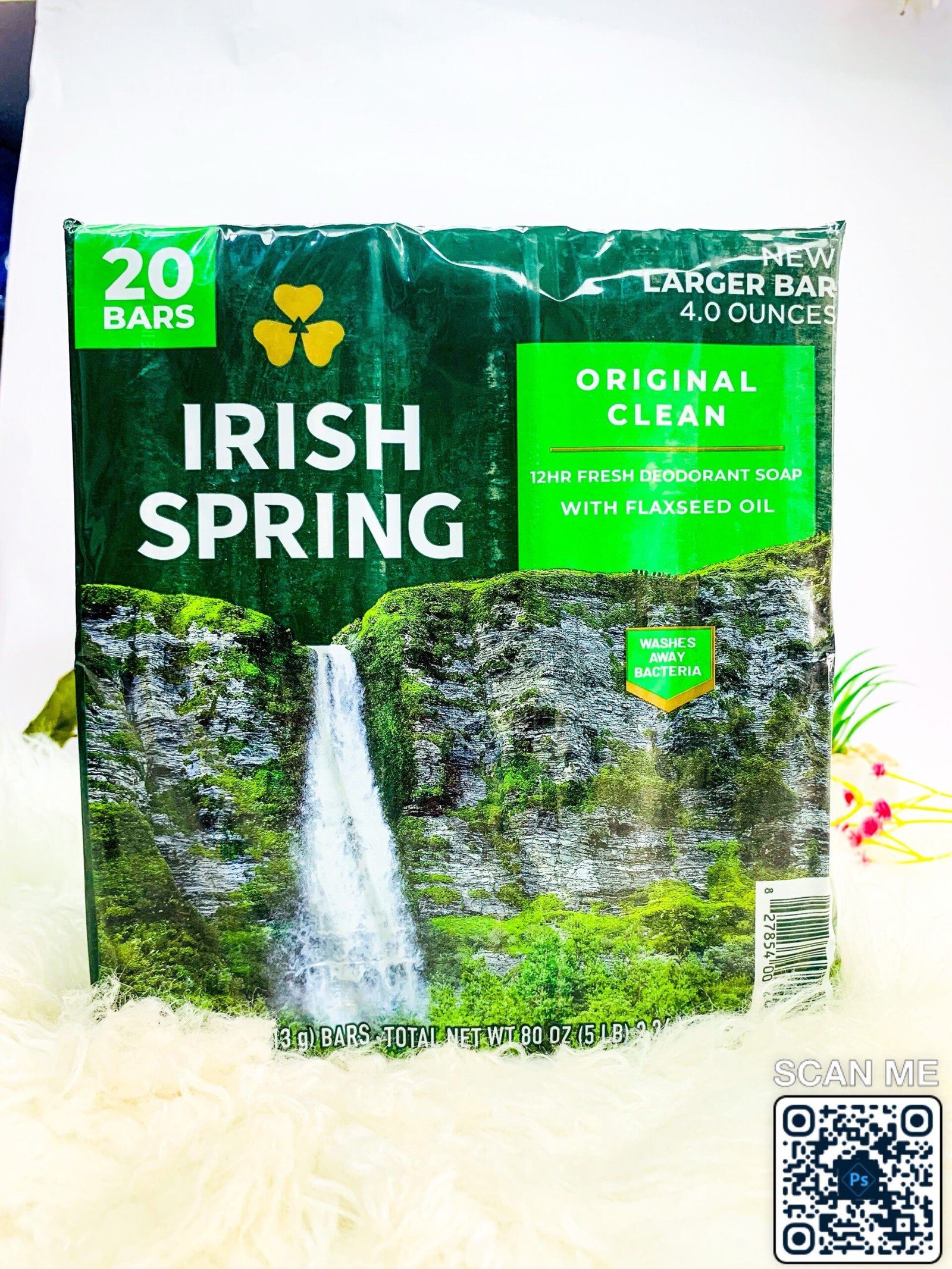 Irish Spring Original Clean 24Hr Fresh Deodorant Soap with Flaxseed Oil 20 Bars x 113g