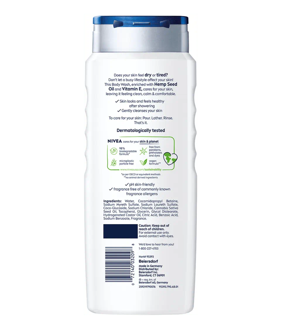 Nivea Men Sensitive Calm Body Wash enriched with Hemp Seed Oil + Vitamin E 500ml - Image 2