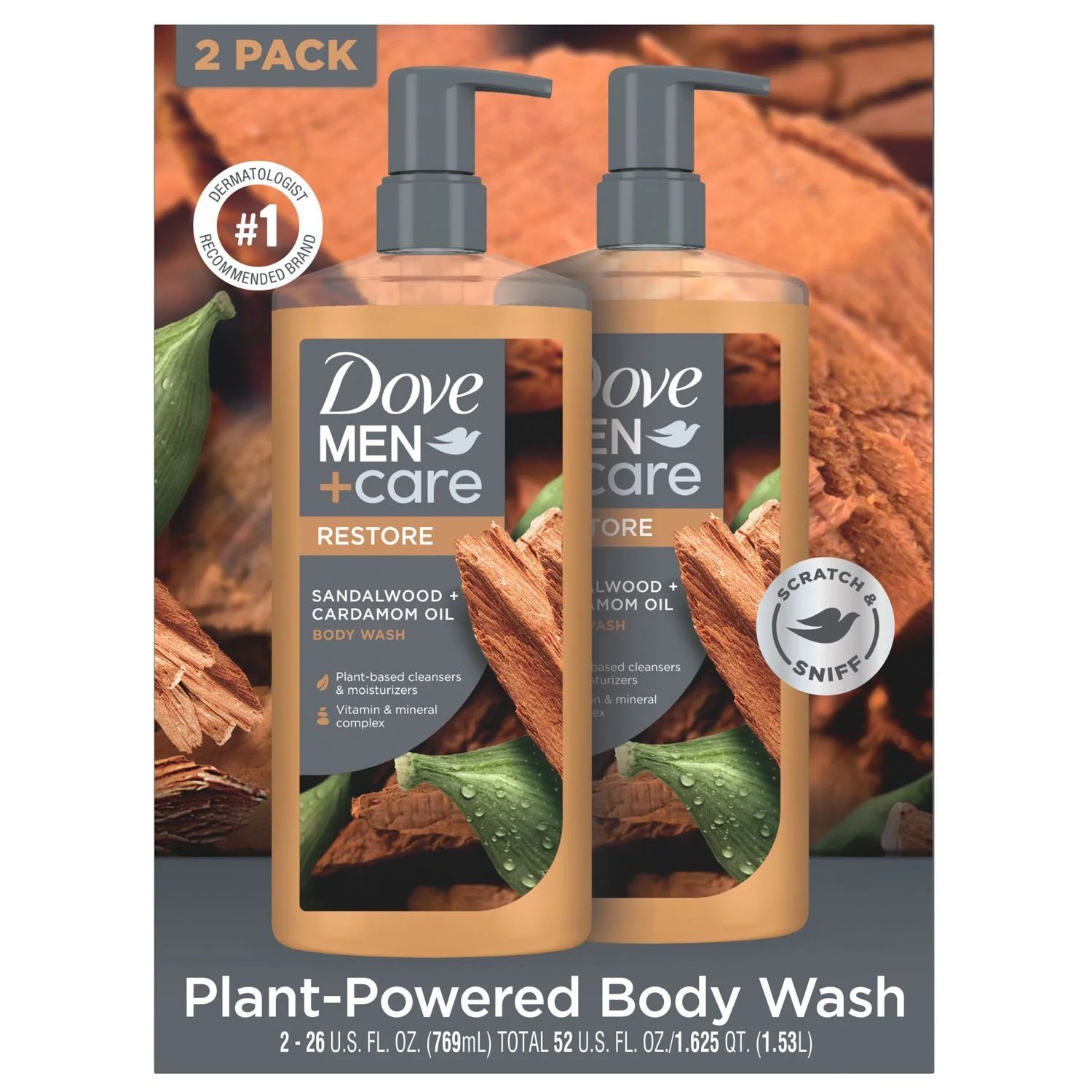 Dove Men +Care Restore Sandalwood + Cardamon Oil Body Wash 1.53L 2 Pack