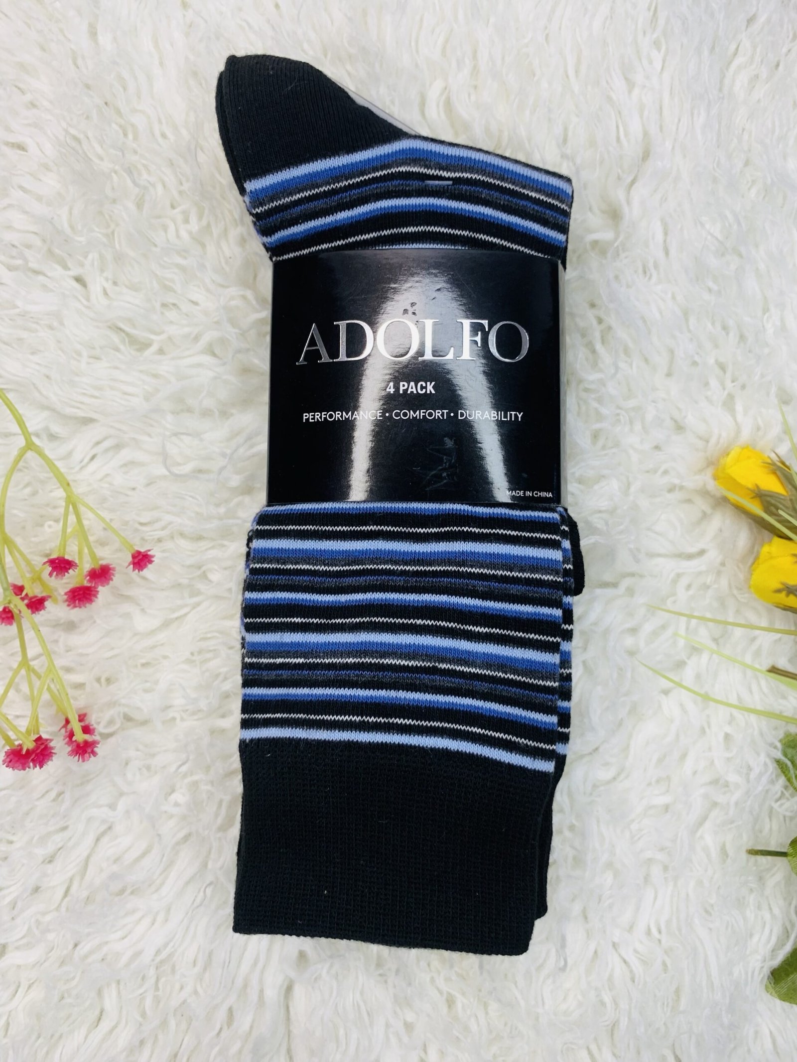 Adolfo 4 Pack Durable Blue and Black Socks